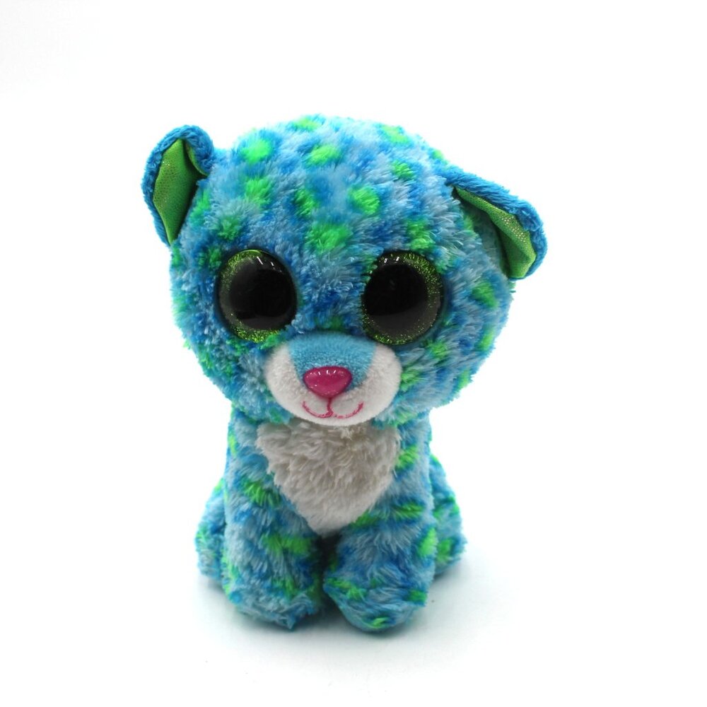 TY Beanie Boos Green Eyes LEONA The Blue Leopard 6" Plush Stuffed Animal Toy